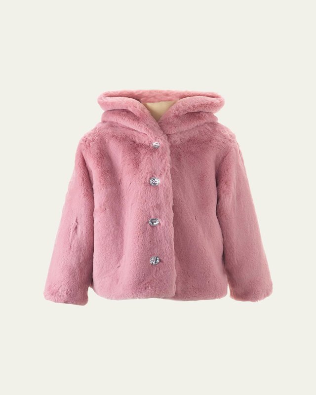 Girl's Faux Fur Button Front Coat, Size 2-10